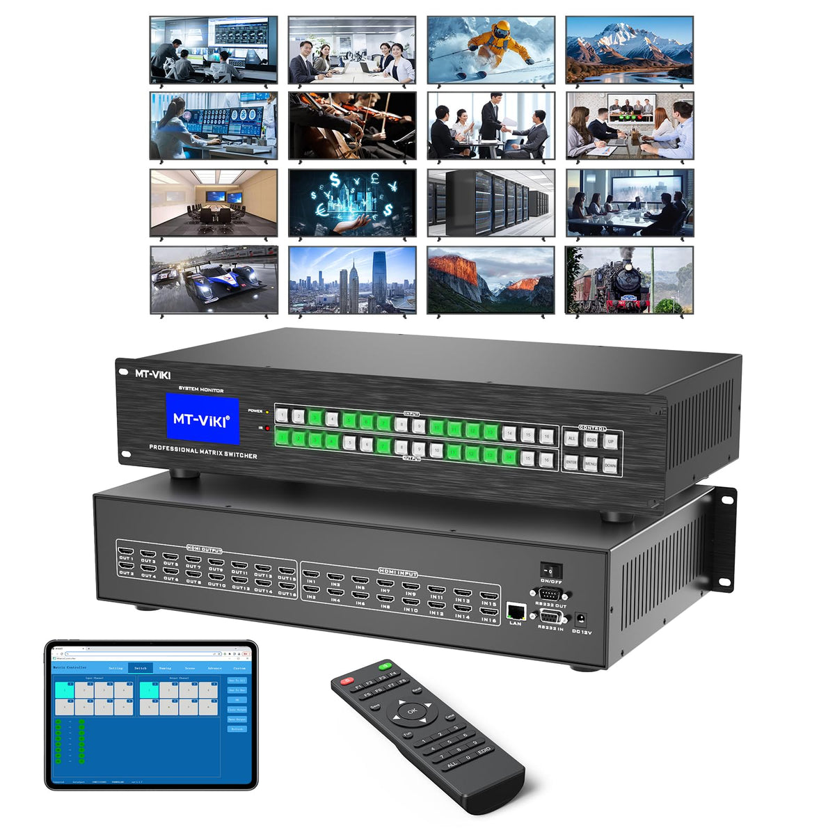 MT-VIKI 4K HDMI Matrix Switch 4x4 with Audio Extraction +Web GUI+ Remote, Rack Mount Switcher & Splitter, 4K@30Hz, EDID, RS232, LAN Port, APP for Conference Room, Church (4 in 4 Out)