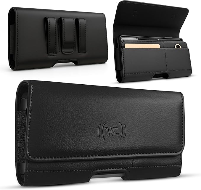 Wireless City Leather Phone Holster for iPhone Air 2025, 16 Plus/15 Plus/14 Plus/11 Pro Max/XS Max, Belt Phone Pouch with Card Slot, Magnetic Closure, Case Friendly