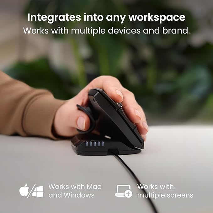 Contour Unimouse Ergonomic Vertical Mouse for Left Hand – Adjustable 35°-70° Angle, Customizable Thumb Rest, Wired, 6 Programmable Buttons, All Day Comfort and Pain Relief