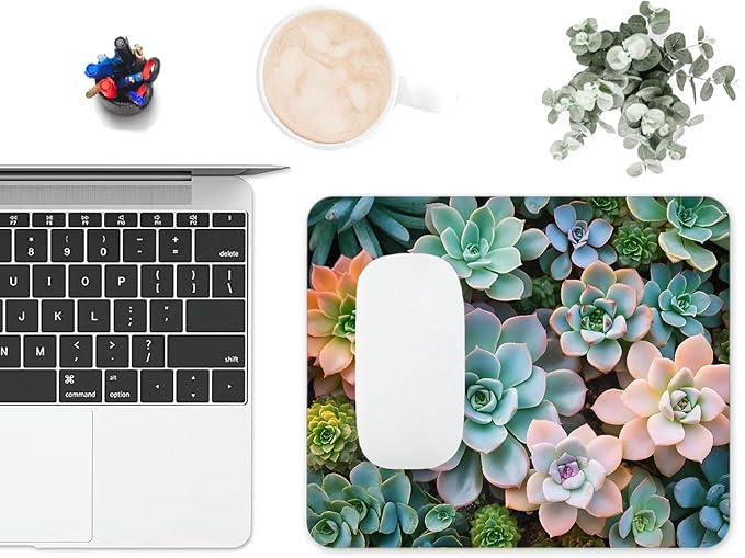 Mouse Pad, Cute Succulent Plants Mouse Pads for Desk, 9.5" x 7.9" Non-Slip Rubber Base Computer Mousepad with Women, Portable Square Design for Wireless Mouse and Pad Laptop Office & Travel