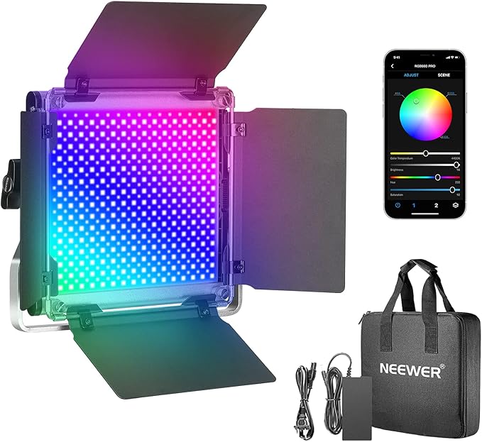 NEEWER RGB1200 RGB LED Video Light Panel with APP/2.4G Control, 60W Studio Photography Lighting 22000Lux@0.5m/1% Precise Min Dimming/360° Full Color/ CRI97+/TLCI98+/2500K-8500K/18 Effect with Barndoor