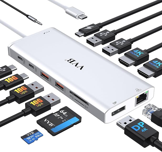 USB C Laptop Docking Station Dual Monitor 14 in 1 USB C Hub Multi Adapter