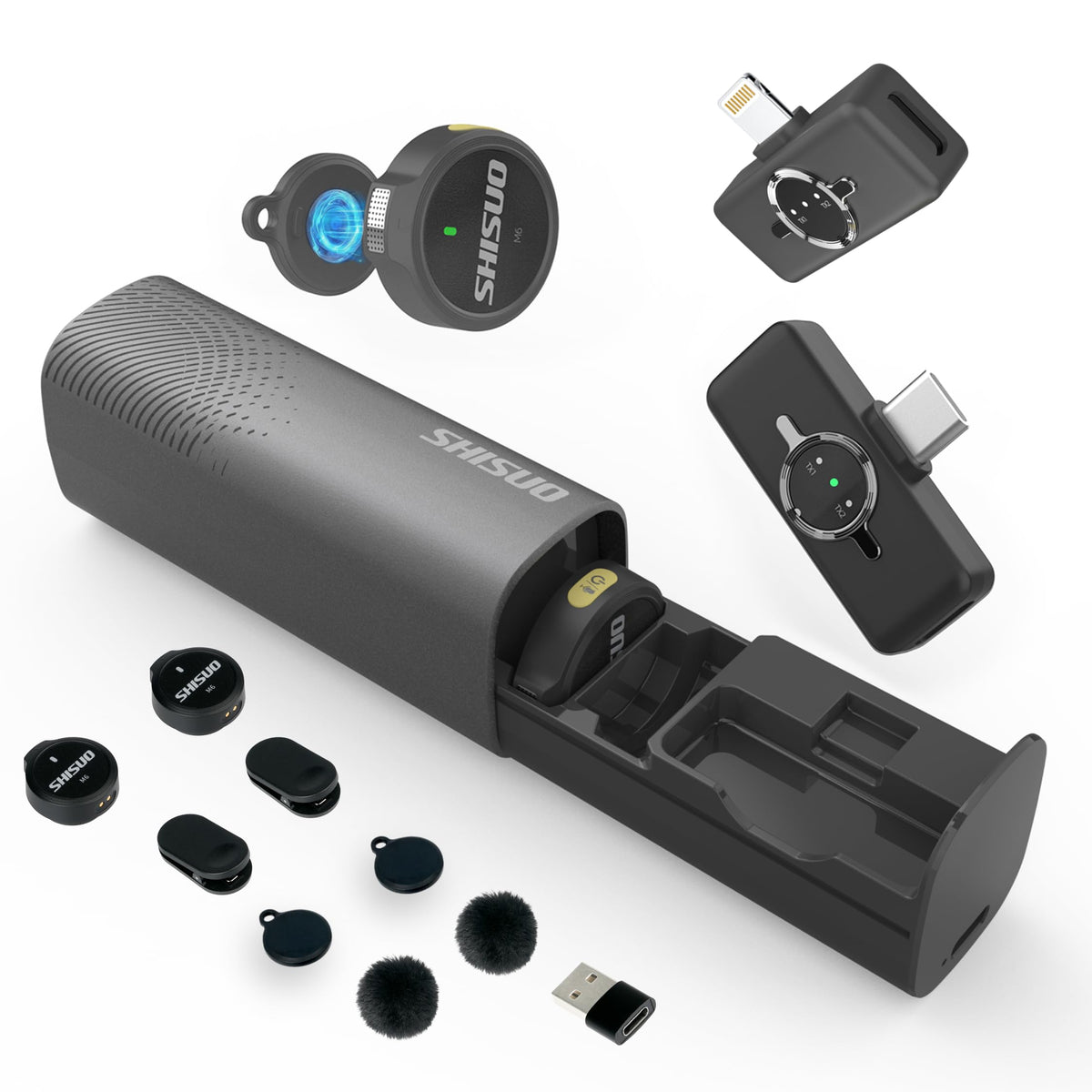 SHISUO Wireless Microphone for iPhone Android, Magnetic Lavalier Lapel Mic