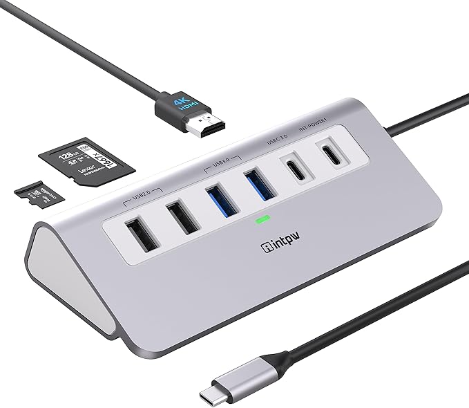 intpw USB C Hub, P9 PRO USB C Hub Multiport Adapter with 4K HDMI, PD 100W, Type-C & 2 USB A 3.2 10Gbps, 2 USB A 2.0, SD/TF Card Reader, Aluminum USB Hub for Laptop, iPhone 17 Series, MacBook, iPad