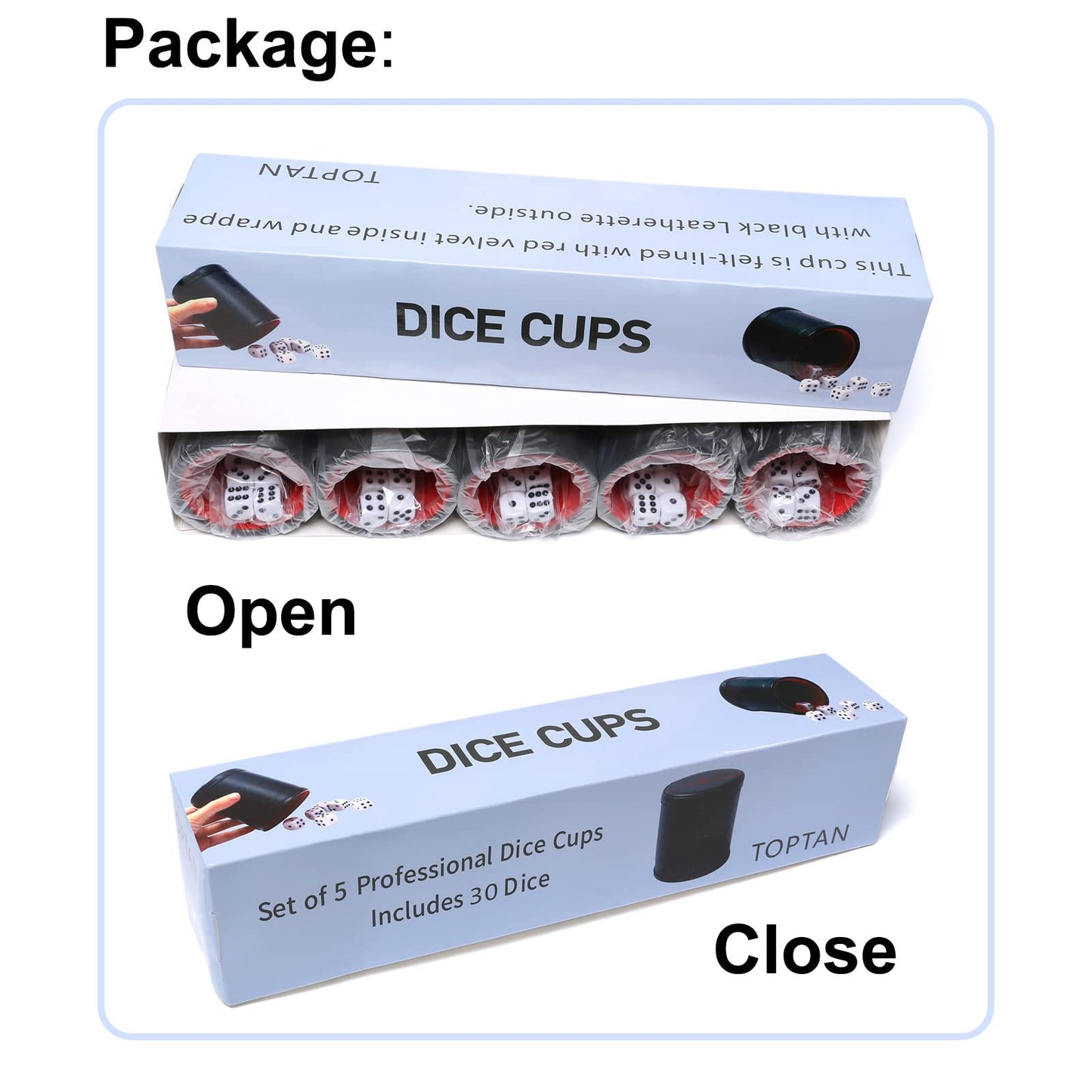 Leatherette Dice Cup Set Red Felt Lined Shaker with 6 Dot Dices for Yahtzee Farkle Bar Party Dice Games-5 Pack