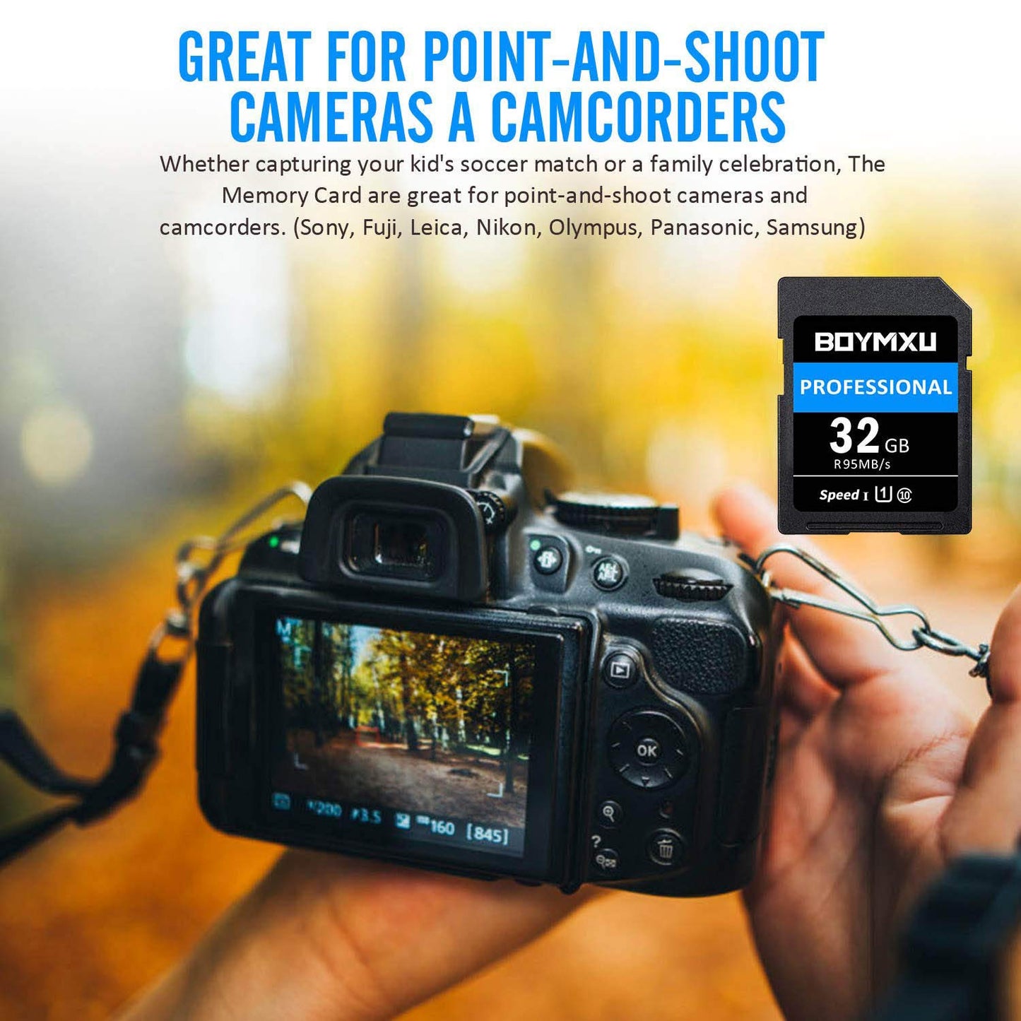 32GB Memory Card, BOYMXU Professional 1000 x Class 10 UHS-I U3 Card Compatible Computer Cameras and Camcorders, 32gb Card Up to 95MB/s, Blue/Black