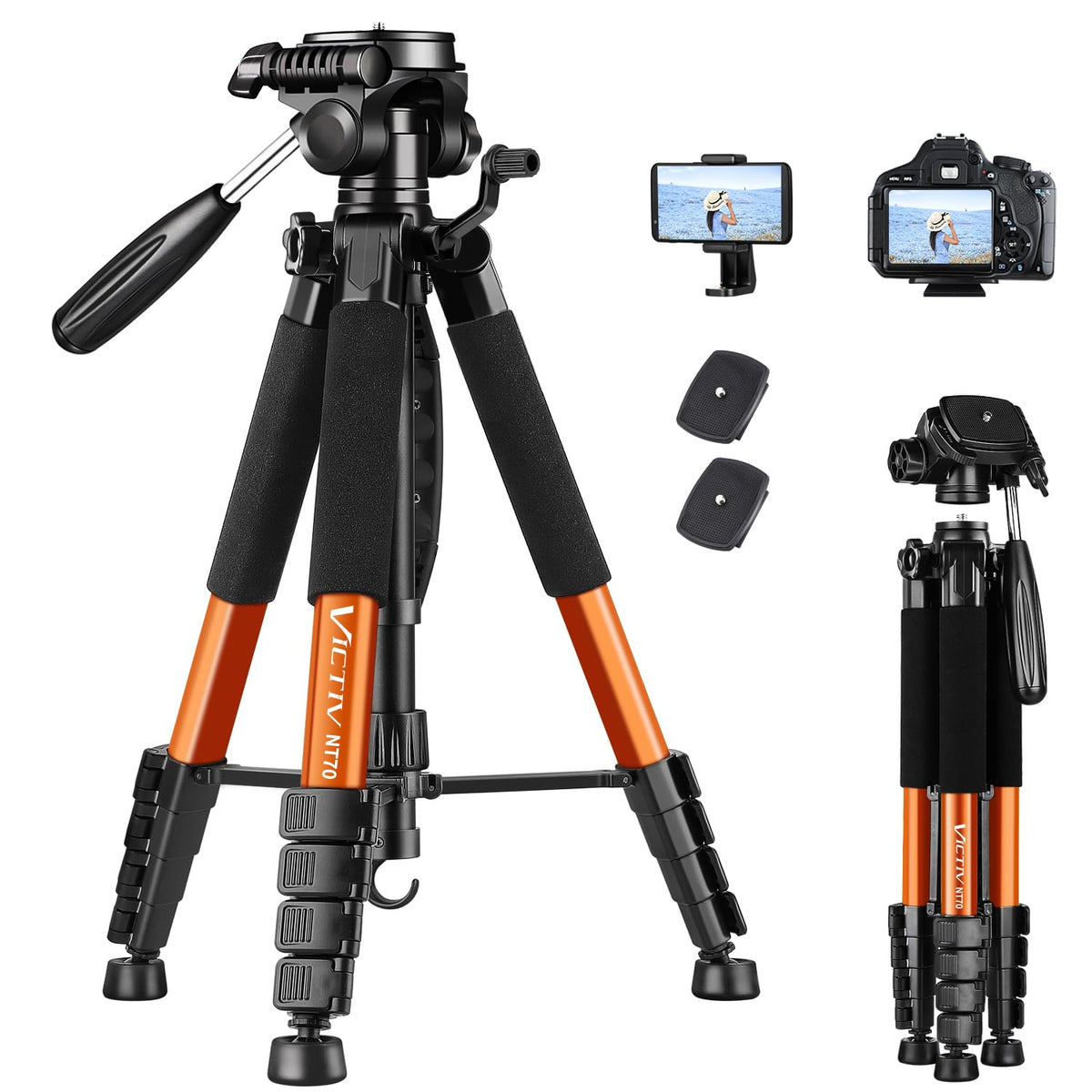 VICTIV 74” Camera Tripod, Tripod for Camera and Phone with Phone Holder
