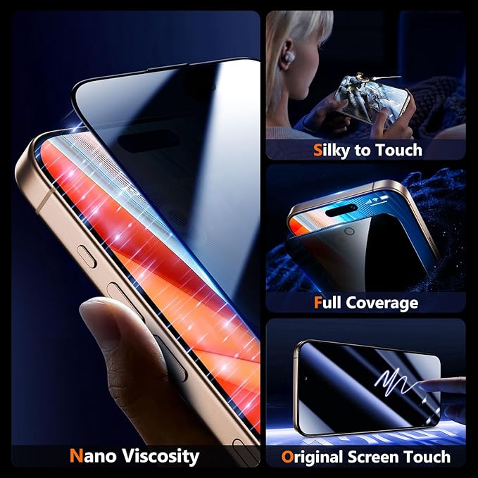 UniqueMe 2 Packs for iPhone 16 Pro Privacy Screen Protector