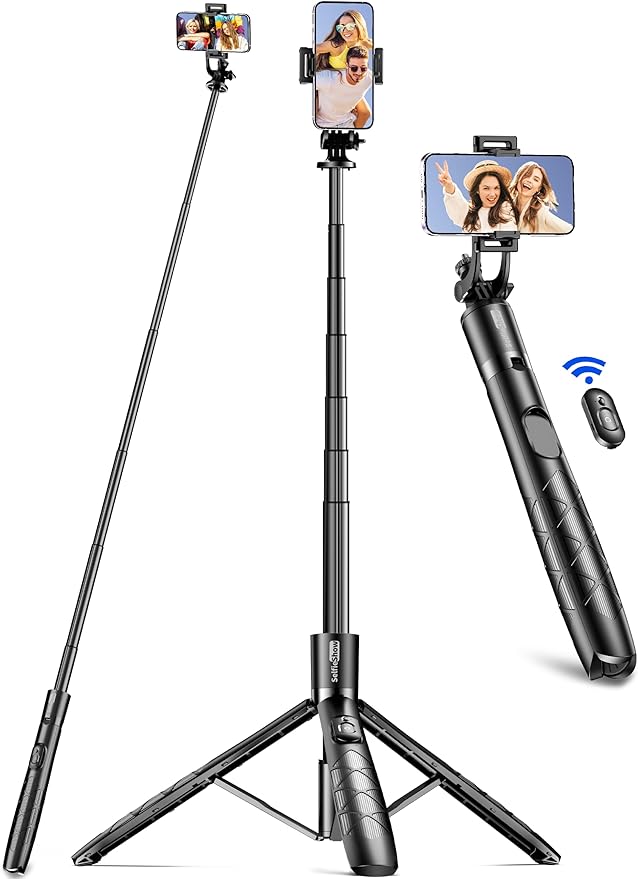 71" Phone Tripod & Selfie Stick, All in One Extendable Cell Phone Tripod with Wireless Remote, Tripods Stand for iPhone & Travel Selfie Stick 360° Rotation Compatible with iPhone Android, Camera