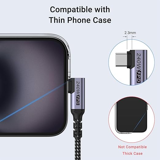 SUMPK USB 4 Cable Right Angle 1FT 2 Packs, 240W, 40Gbps, 8K Video Monitor
