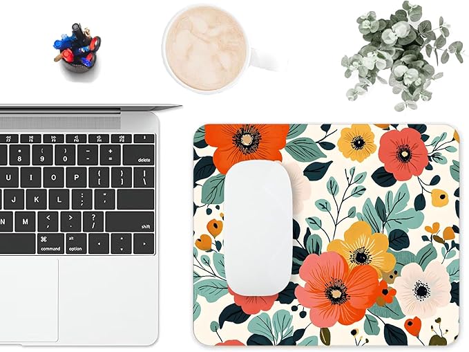Mouse Pad, Cute Floral Pattern Flower Mouse Pads for Desk, 9.5" x 7.9" Non-Slip Rubber Base Computer Mousepad with Women, Portable Square Design for Wireless Mouse and Pad Laptop Office & Travel
