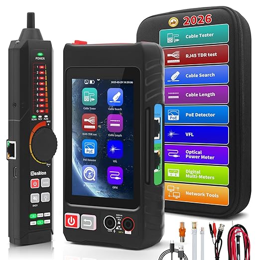 Henkion Multifunction RJ45 Network Caber Tester, 4" IPS Touch Screen UTP Cable Tester,Rechargeable Ethernet Cable Tracer,Support Network Tools,POE++ Detect,Cable Length,RJ45 TDR Test,FTP(LT-600)