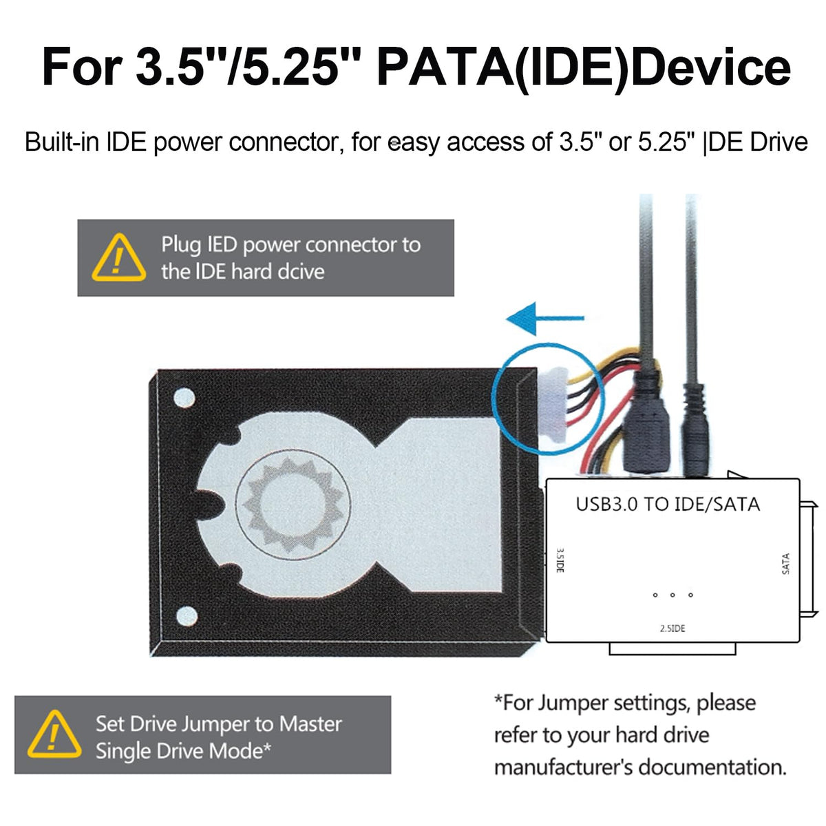 USB 3.0 to SATA IDE Adapter for 2.5" 3.5" SSD HDD Hard Drive Reader 5Gbps