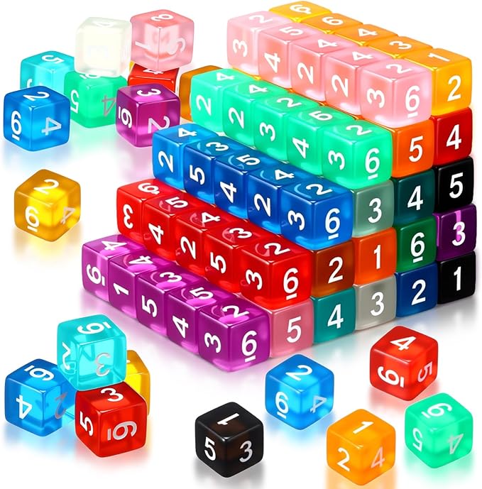 Poen 40 Pcs 16mm Dice Set Bulk, 6 Sided Standard Colored Dices with Numbers, D6 Polyhedral Games Dice for Board Games
