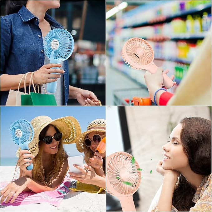 Miady 2-Pack Upgraded 5000mAh Portable Handheld Fan 3 Speed Mini USB Strong Wind 7-20 Hours Runtime Personal Electric for Travel Office Outdoor (Cream Blue+pink)