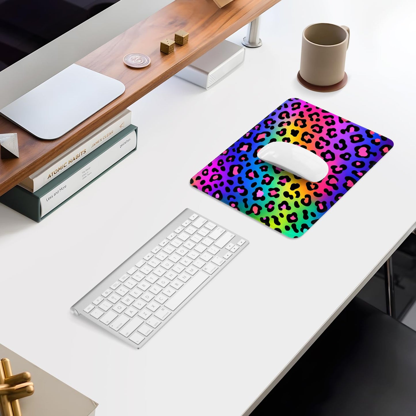 ITNRSIIET Mouse Pad Non-Slip Rubber Base Smooth Surface Stitched Edges Waterproof Durable Compatible with All Mice for Office & Gaming, Desk Accessory, 10.2x8.3x0.12 inch, RainbowLeopard