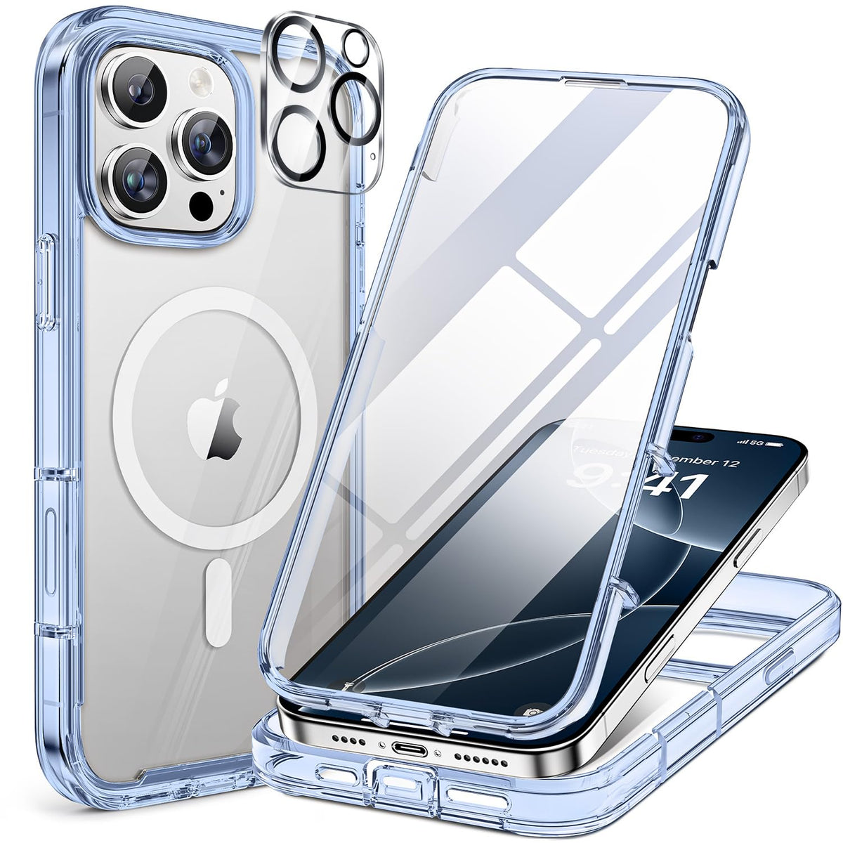 Miracase for iPhone 13 Case 6.1'',Full-Body Magnetic Clear Bumper Case with Built-in 9H Tempered Glass Screen Protector,Military Drop Protection Outdoor Phone Case — iPhone 16 Pro