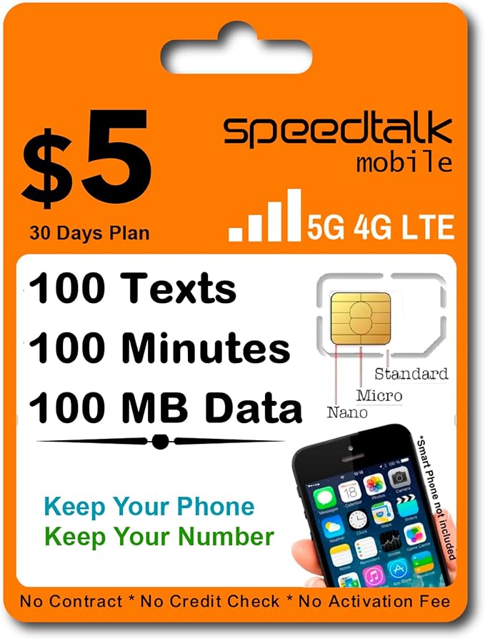SpeedTalk Mobile Prepaid Cell Phone SIM Card for Smart Phones & Cellphones | $11 Monthly Plan - Unlimited Talk & Text + 3GB 5G 4G LTE Data | 3-in-1 SIM Card Standard Micro Nano
