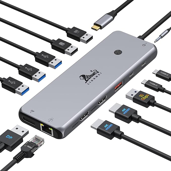 USB C Docking Station 4 Monitors, LIONWEI 13-in-1 USB C Hub for Laptop Mac