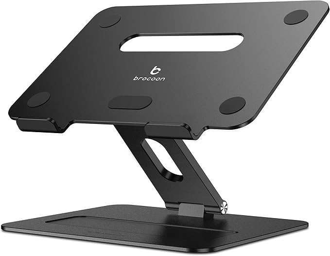 brocoon Adjustable MacBook Laptop Stand for Desk | Ergonomic Aluminum Laptop Riser with Heat-Vent, Compatible for 10-17" Laptops, Space Grey