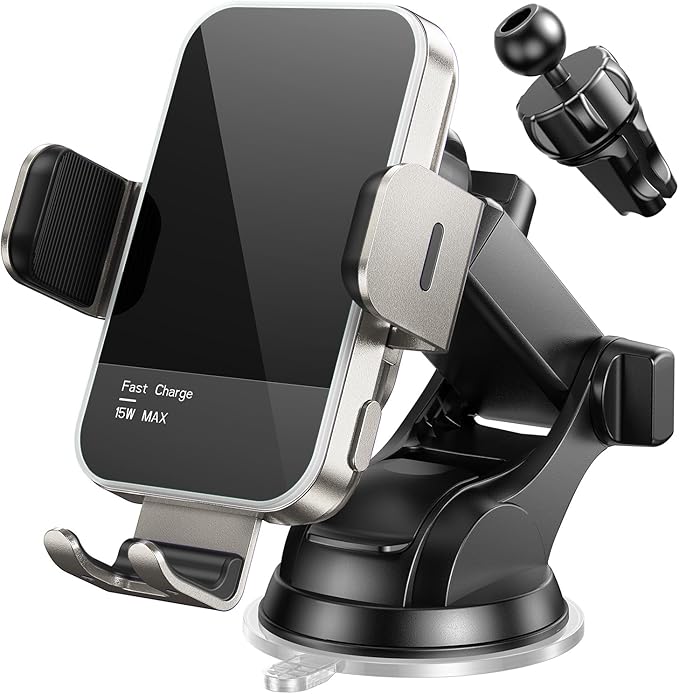 Wireless Car Charger,【7 Colored RGB Backlit】 Mosurr 15W Auto Clamping Phone Holders for Your car fit for iPhone 16 15 14 Mini Pro Max, Samsung Galaxy S25 Ultra S24 S23+, etc, Fathers Day for Gifts