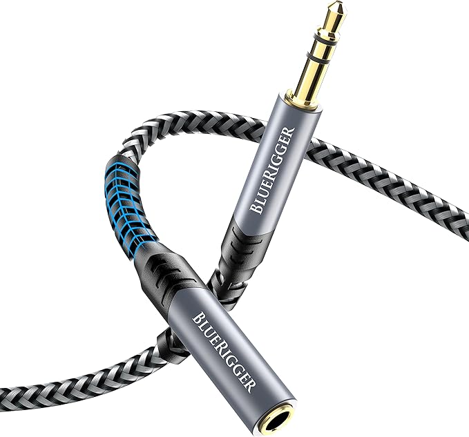 BlueRigger Headphone Extension Cable (20FT, 24K Gold Plated Jack, Hi-Fi Sound, 3.5mm Male to Female Stereo Audio Cable) β Aux Cord for iPod, Laptops, Smartphones, Speakers, Tablets, Home Car Stereo