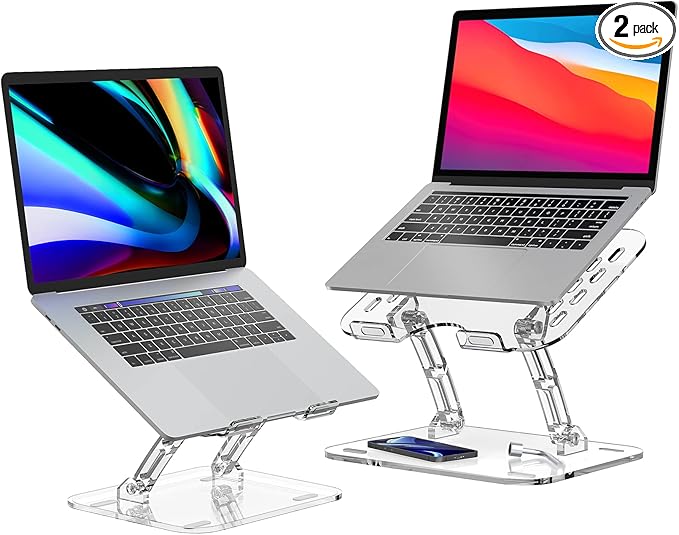 Lpoake Acrylic Laptop Stand for Desk, Adjustable Ergonomic Laptop Riser, Portable Foldable Computer Stand, Compatible with 10 to 15.6 Inches Notebook and MacBook, Clear