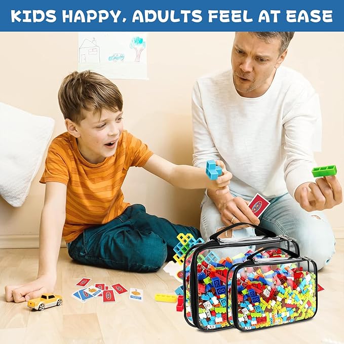 8 Pcs Toy Storage Bags, Clear PVC Zippered Organizing Bags with Handles, Travel Waterproof Organizer for Small Items Building Blocks Puzzle Board Games(13.2x9.4x2.4 In, 9x6.3x2.4 In)