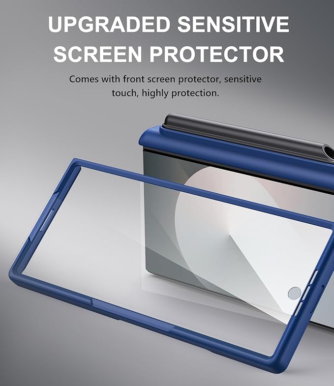 for Samsung Galaxy Z Fold 6 Wallet Case & S Pen Holder & Hinge Protection & Camera Cover, Built-in Card Holder & Screen Protector, Durable Multifunctional Phone Case for Z Fold 6 2024, Blue