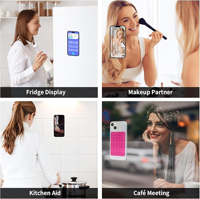 2 Pack Silicone Double-Sided Suction Grip – 40 Cups per Side, Strong Hold for iPhone, Galaxy, Pixel, Android – Hands-Free for Selfies & Videos (Rose Red)
