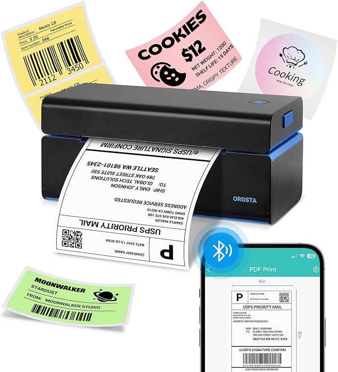 ORGSTA Bluetooth Thermal Shipping Label Printer, 4x6 Shipping Label Printer
