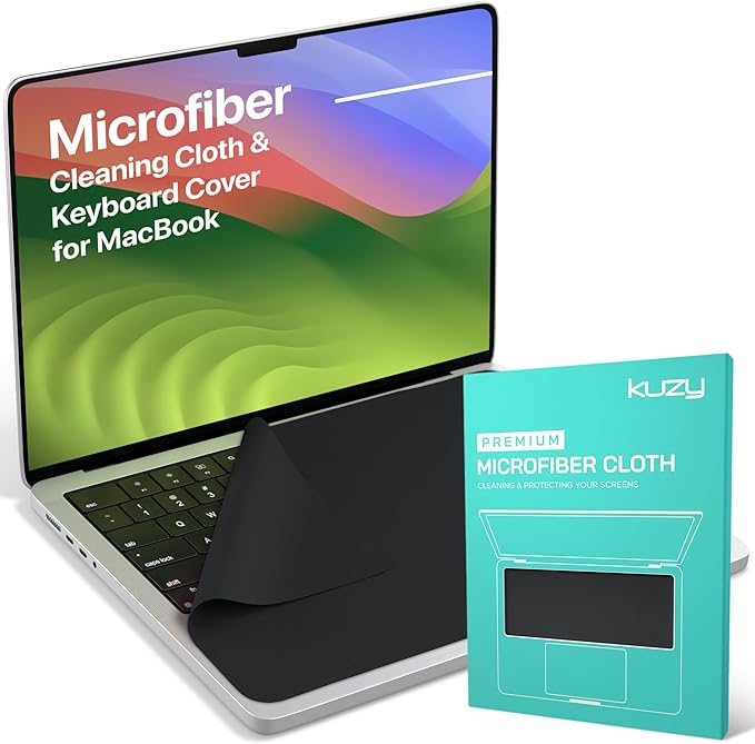 Kuzy Premium Microfiber MacBook Screen Cleaner and Keyboard Protector - Anti-Imprint Laptop Cleaning Cloth for MacBook Pro 16" and MacBook Air 15", Scratch-Free, 13 x 8.5 inches
