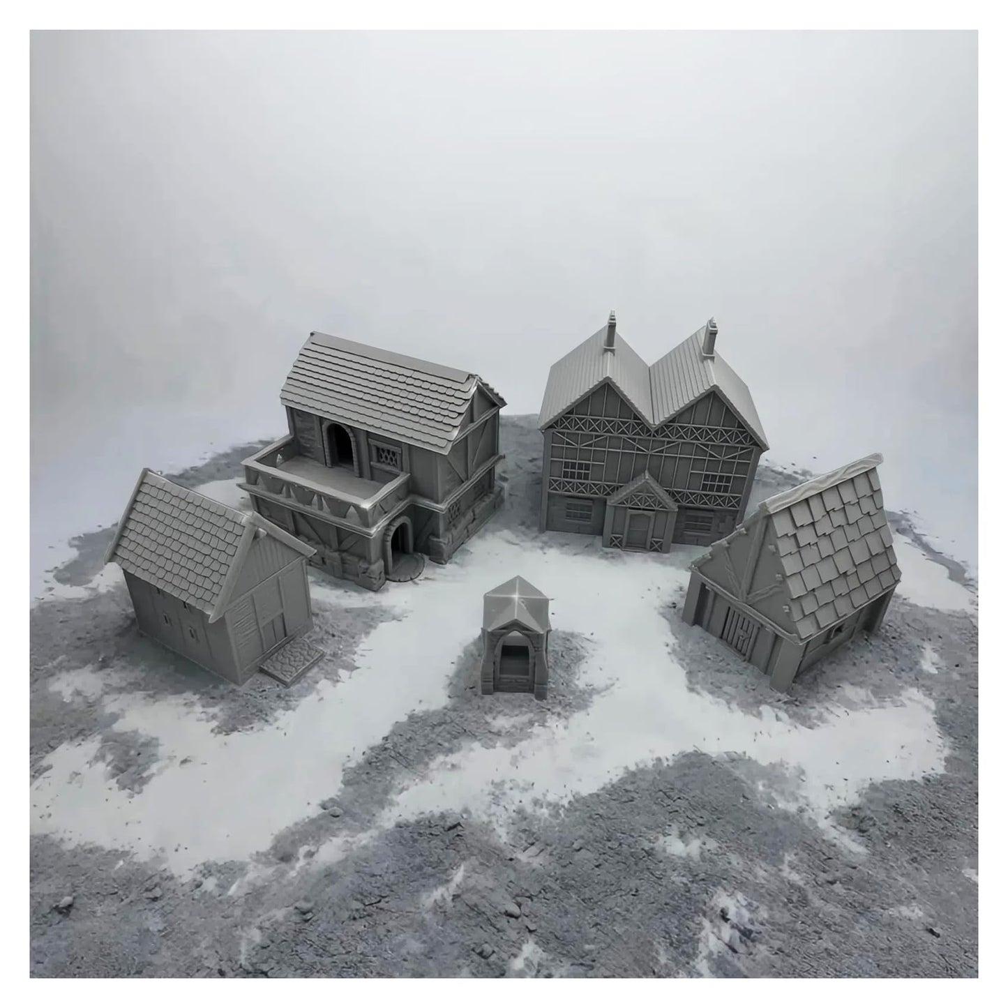Paintable Tabletop Miniature Little Town Building Terrains - 18mm Scale Dioramas Building Set Scenery with Medieval Architecture Style by HAUTICO (HVillageHouses4-1)