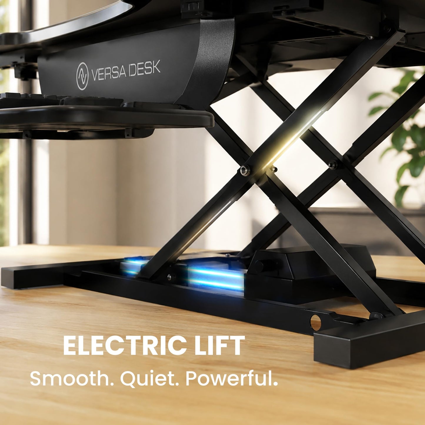 PowerPro 40 Inch Electric Standing Desk Converter – Push-Button Height Adjustable Sit to Stand Desk Riser for Triple Monitors & Laptop – Motorized Desktop Workstation with Wide Keyboard Tray