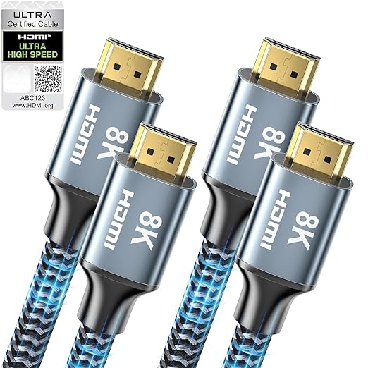 CABNEER 8K HDMI Cable 12 ft, 48Gbps High Speed HDMI 2.1 Cable, HDMI Cord 8K@60Hz 4K@120Hz Support for HDR eARC HDCP 2.2&2.3, HDMI Cable 2.1 Compatible with HDTV, Laptop, Monitor, PC