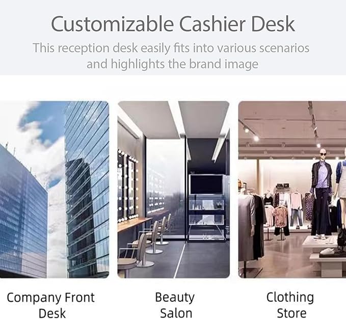 Front Desk Reception Counter - Lockable Storage & Keyboard Tray | Reception Desk with Counter, Customizable Large Counter Table (Grey+White, 112'')