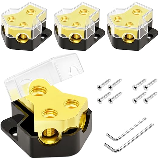 Bolipoeq 12V Power Distribution Block Car Audio 2 Way 0/2/4 Gauge in 4/6/8 Gauge Out, Quality Ground Distribution Block 12 Volt Amp Distribution Block Splitter for Automotive Car Marine Boat (2 Pack)