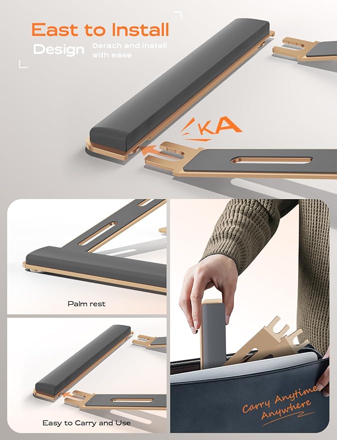 LOXP Laptop Stand for Desk, Laptop Stand with Wrist Support, Ergonomic Detachable Laptop Riser, Mount, Holder Notebook Computer Stand for MacBook Air Pro, HP, Dell, XPS, HP (10-17") Laptops - Gold