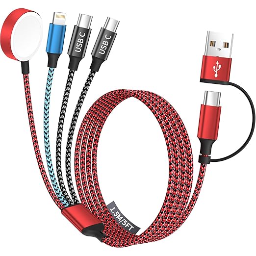 Travel Essentials 4 in 2 Multi Charging Cable for iWatch Charger 2Pack,5FT