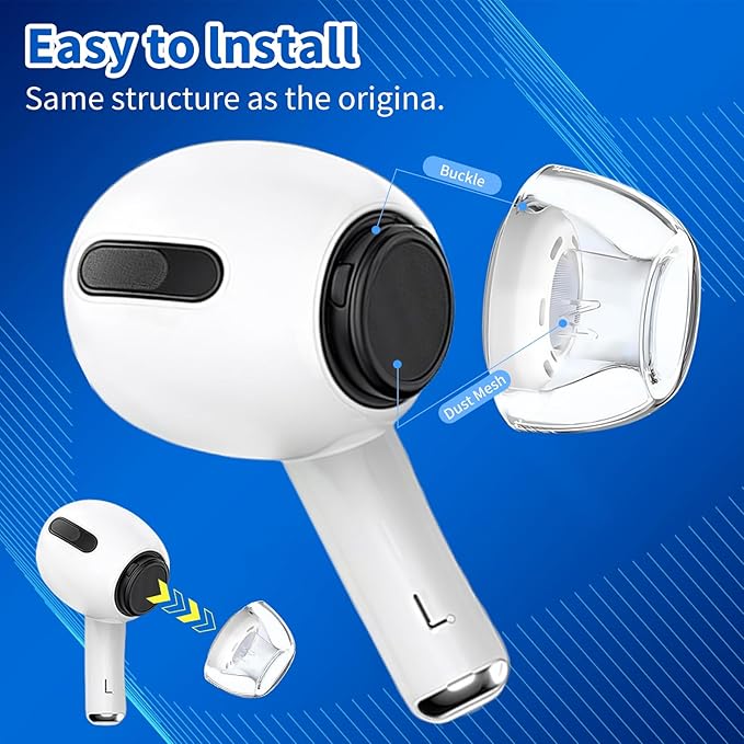 4 Pair Compatible with AirPods Pro 2nd/1st Generation Replacement Ear Tips,with Noise Reduction Hole & Built-in dust Guard Screen,for USB-C Charging Case with Cleaner kit -(4 Sizes XS/S/M/L)