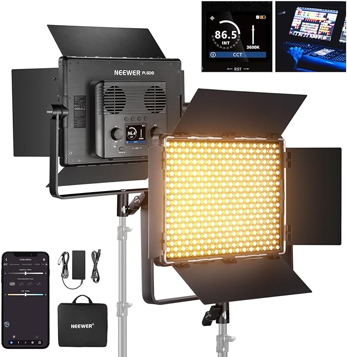 NEEWER 192 LED Video Light Panel, 20W Ultra Thin Bi Color Dimmable DSLR Camera Soft Light, 4000mAh Lithium Battery, 3200K-5600K CRI97+, Key Lighting for Studio Photography Recording Streaming