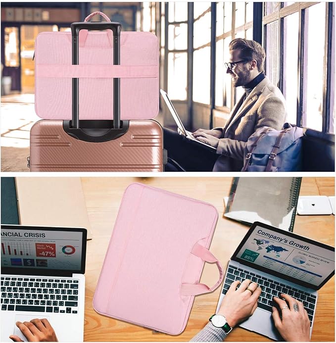 15.6 Inch Laptop Sleeve TSA Case Women Ladies Bag for Macbook Pro 16" M5 M4 M3 M2 M1, Lenovo Ideapad 15.6", HP Envy/Victus 15.6, Dell Inspiron 15, Acer Aspire/Nitro 15, ASUS MSI Macbook 15 Case, Pink