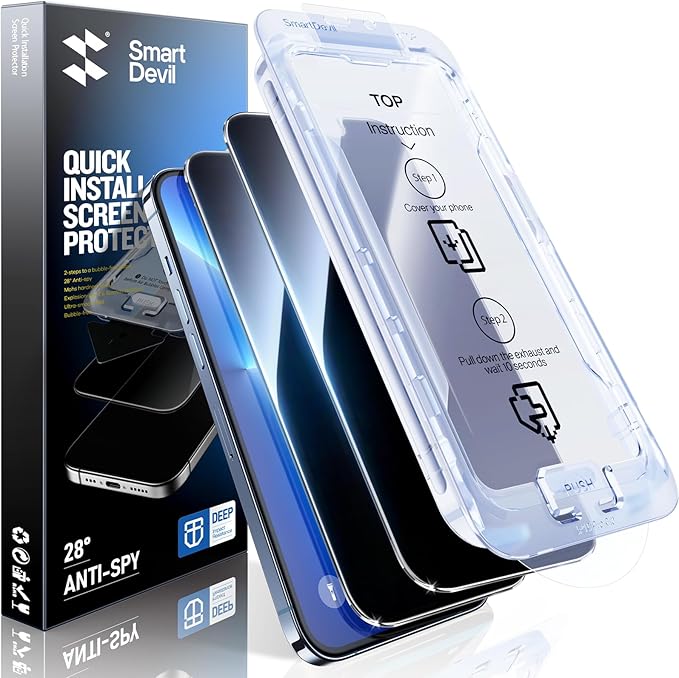 SMARTDEVIL 2 Pack for iPhone 15 Pro Max Screen Protector, 9H Hardness Military Grade Shatterproof, HD Clear Tempered Glass with Auto Dust-Elimination, Bubble Free, Easy Installation, Case Friendly