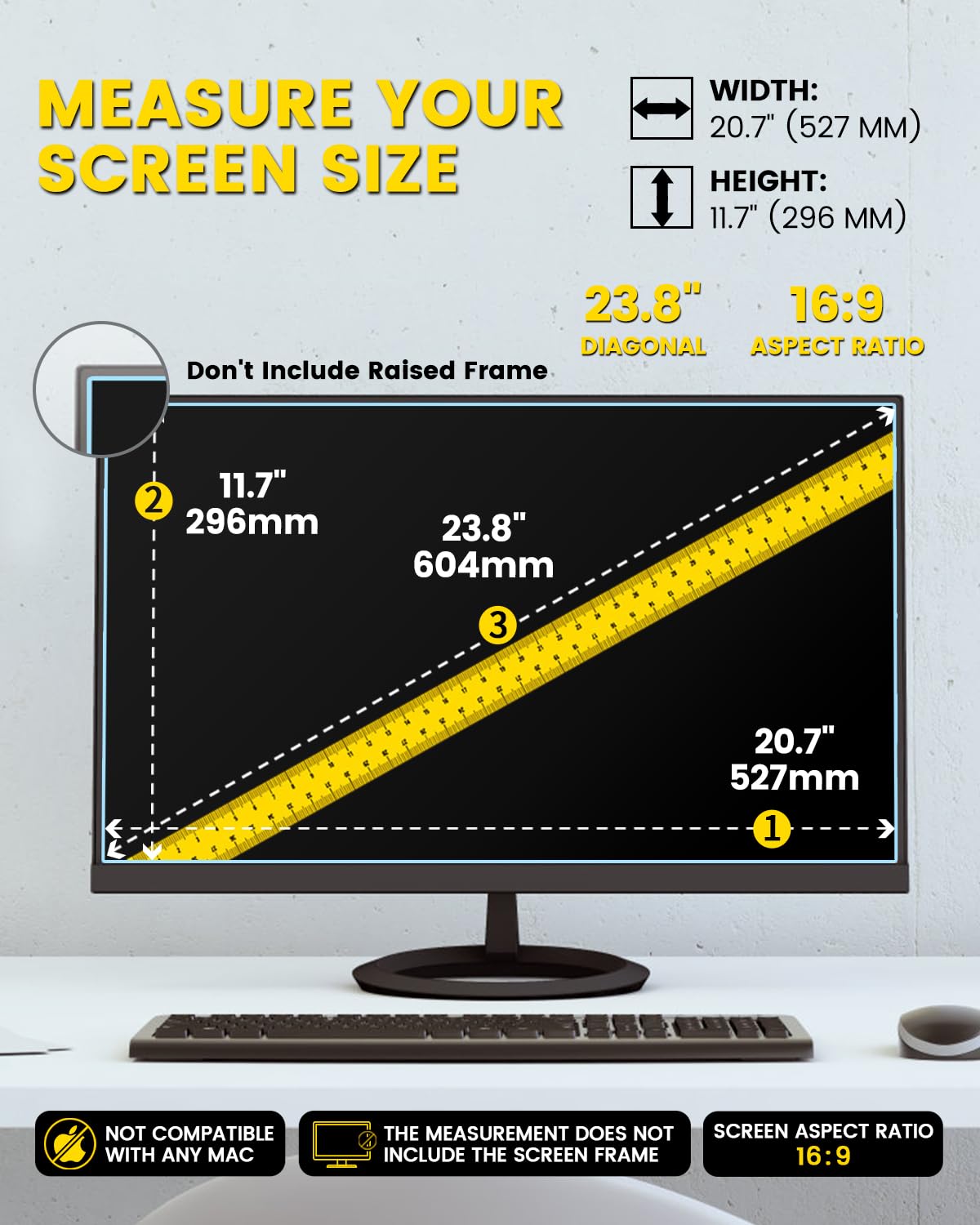F FORITO 23.8 Inch 16:9 360°Privacy Screen Protector for Computer Monitor, Removable Eye Protection Anti Blue Light Anti Glare Computer Screen Privacy Shield for 23.8" Widescreen Monitors