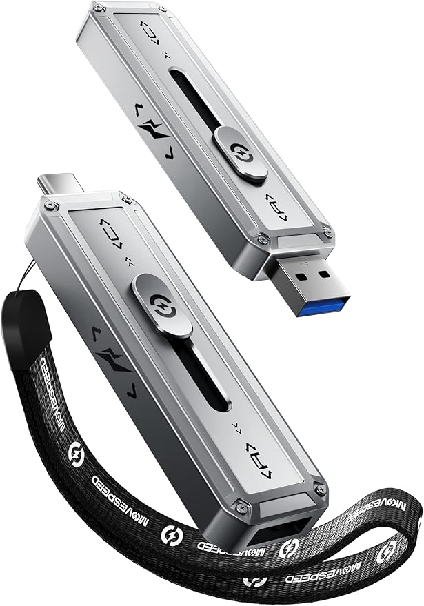 MOVE SPEED 256GB USB Drive, 2000MB/s TLC Reliable Transfer Portable SSD with USB 3.2 Gen2x2 + Type C, Cool USB Drive for Phone/Windows/Mac