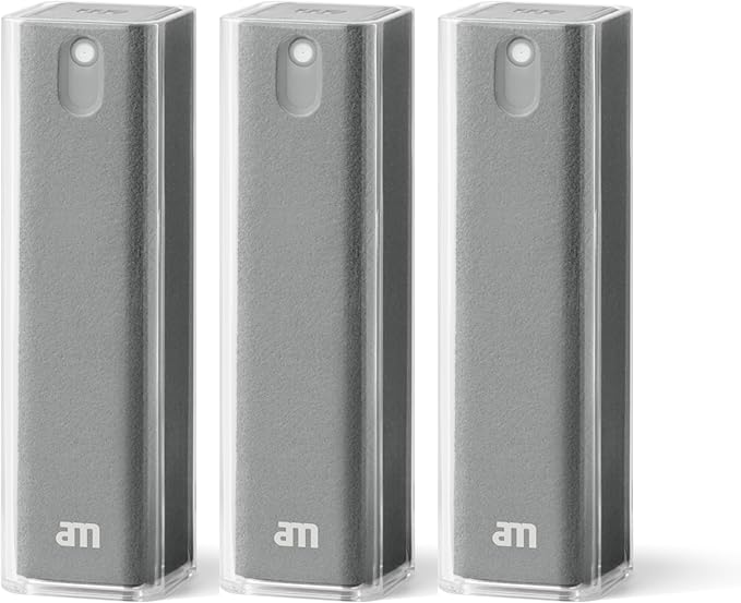am Screen Cleaner Mist Spray with Microfiber Cloth Around β Alcohol-Free, Streak-Free Screen Cleaning Kit for Smartphones, Tablets, Laptops, Smart TVs & Car Screens, 3 Pack, Gray