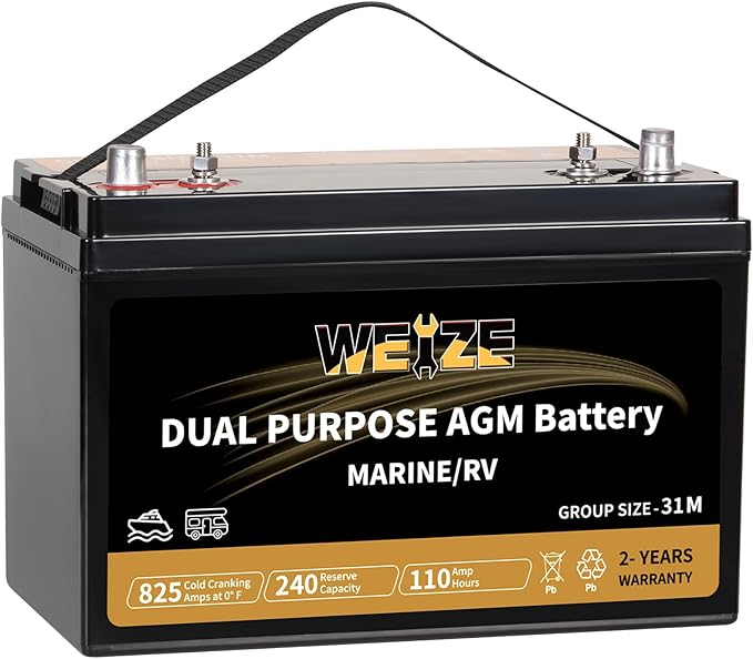 Weize Dual Purpose AGM Battery BCI Group 24M, Starter & Deep Cycle 150RC 550CCA 12V 90AH Sealed Marine & RV Battery