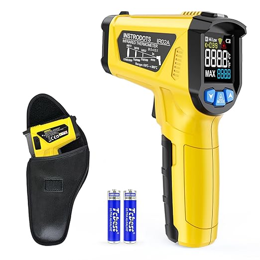 INSTRODOTS Infrared Thermometer Temperature Gun, -40℉ to 2192℉ Dual Laser High Temp Thermometer with LCD Color Display, Non-Contact Industrial Pyrometer 50:1 Distance Ratio, Adjustable Emissivity