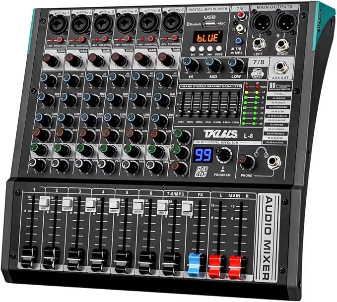 TKLBLS 12 Channel Audio Mixer for Recording, USB Mixing Console with 99 DSP Effects, 48V Phantom Power, XLR Inputs for Studio, Streaming, Content Creation
