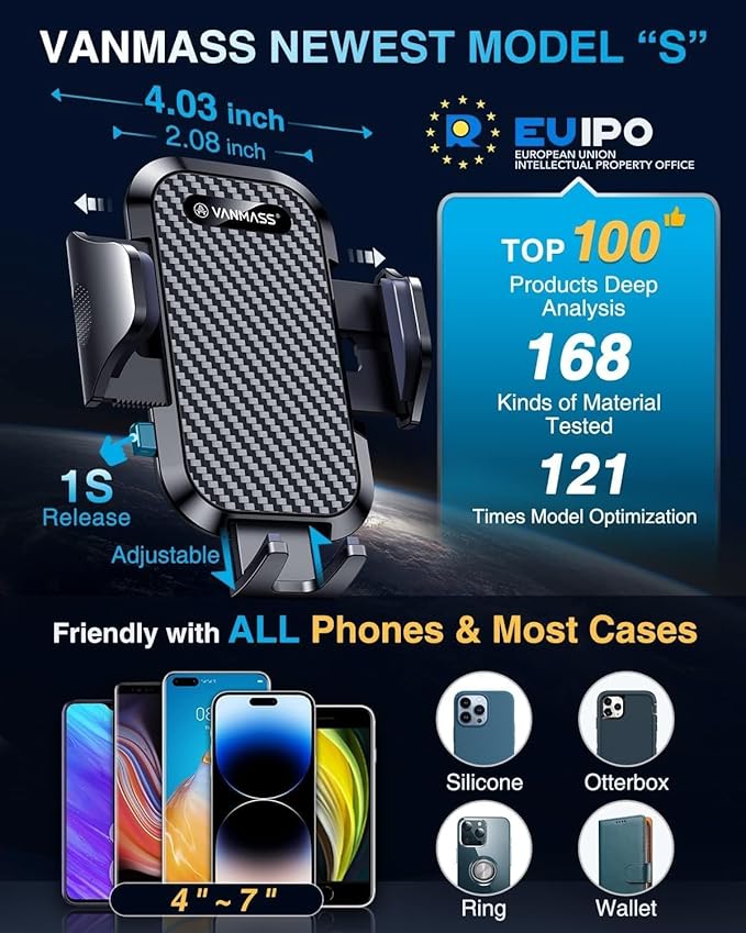 VANMASS 2026 Phone Holders for Your Car Ultimate Military-Grade Car Phone Holder MountใPatent & Safety CertsใUpgraded Shockproof Truck Air Vent Phone Mount for iPhone 17 Pro Max 16 15 Samsung Android